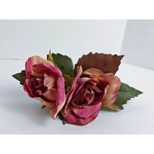Silk Rose Napkin Rings Mauve Pink Floral Set of 8 Vintage Style